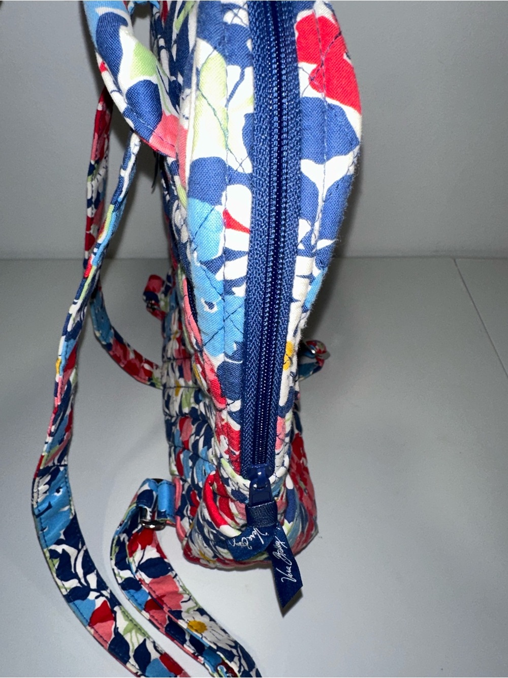 Vera Bradley Summer Cottage Blue White Multi Floral Quilted Small Backpack - Picture 3 of 8